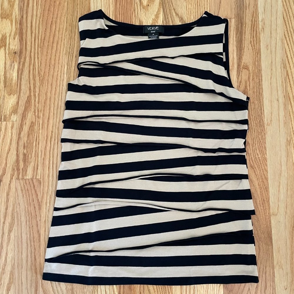 Verve Ami Black/Tan Tiered Layered Sleeveless Top Women’s Size Medium